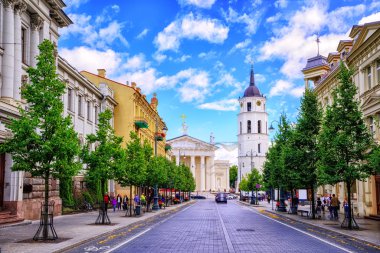 Şafak Avenue ve katedral Meydanı, Vilnius, Litvanya,
