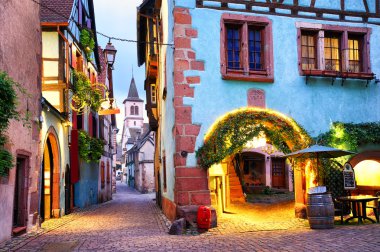 Riquewihr, Alsace, Fransa'nın renkli şehir