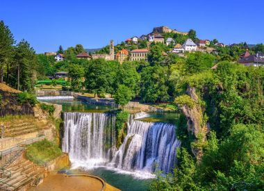 Jajce town and Pliva Waterfall, Bosnia and Herzegovina clipart