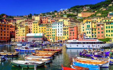 Renkli eski şehir, Camogli Cenova, Liguria, İtalya