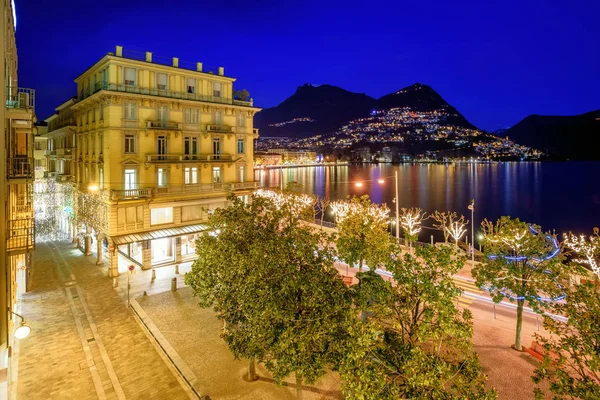 Lake Lugano and Monte Bre, Switzreland, at night