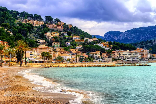 Praia de areia Port de Soller, Maiorca, Espanha — Fotografia de Stock