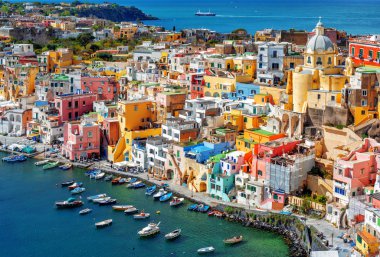 Procida Adası, Napoli, İtalya 'da renkli evler
