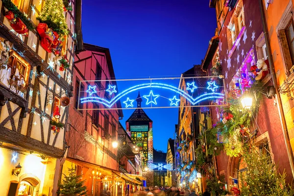 Riquewihr Kota tua di waktu Natal, Alsace Perancis — Stok Foto