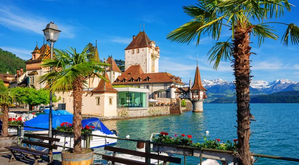 Oberhofen Castle Lake Thun Bernese Highlands Alps Mountains Canton Bern — Stock Photo, Image