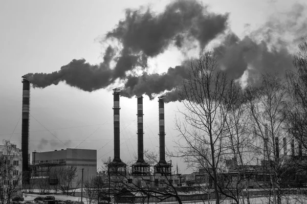 Una Foto Que Representa Concepto Contaminación Ambiental Fumar Chimeneas Industriales — Foto de Stock
