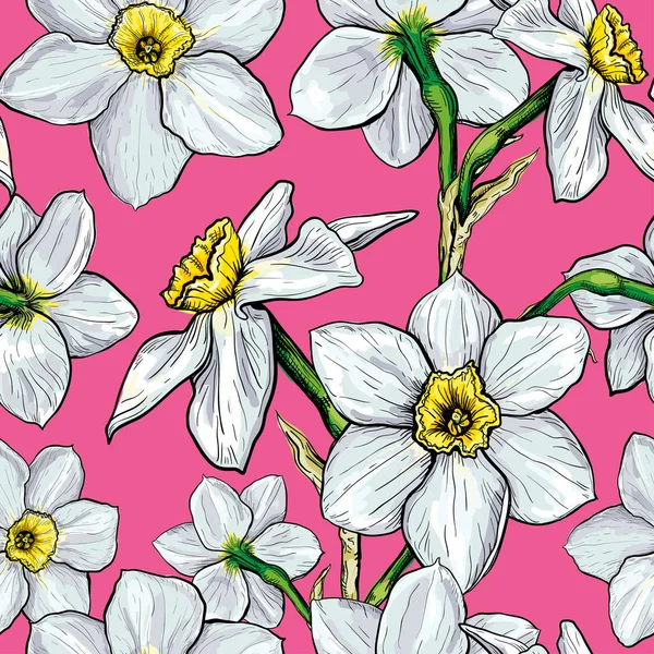 Seamless mönster med blommor av Narcissus — Stock vektor