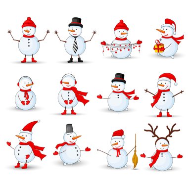 Kardan adam beyaz bir izole arka plan ayarla