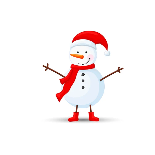 Muñeco de nieve en sombrero con las manos levantadas sobre fondo blanco — Archivo Imágenes Vectoriales