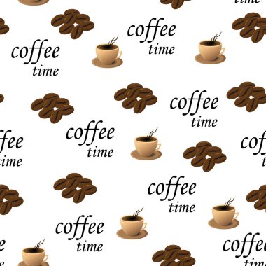 kahve çekirdekleri ve ambalaj için kupa ile Seamless Modeli