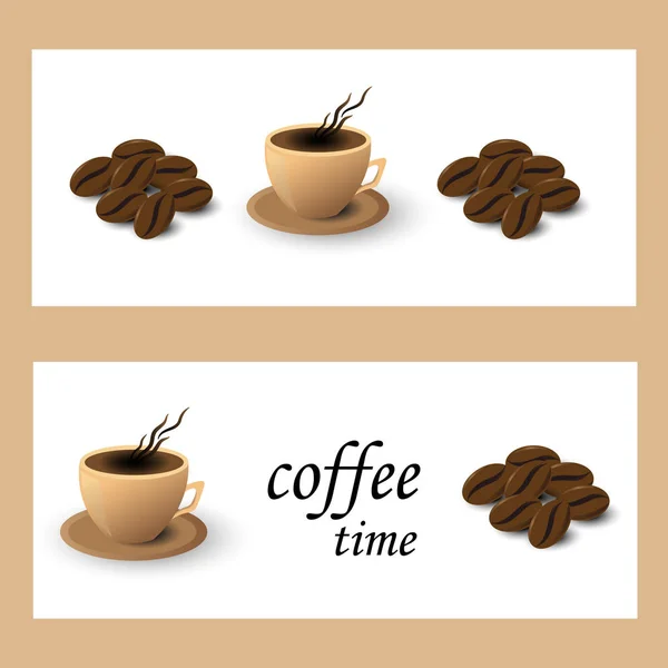 Banner kaffe kopp och korn på vit bakgrund — Stock vektor