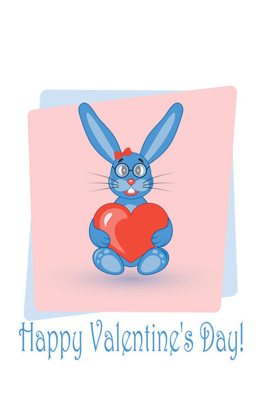 Postcard on Valentines day with a rabbit