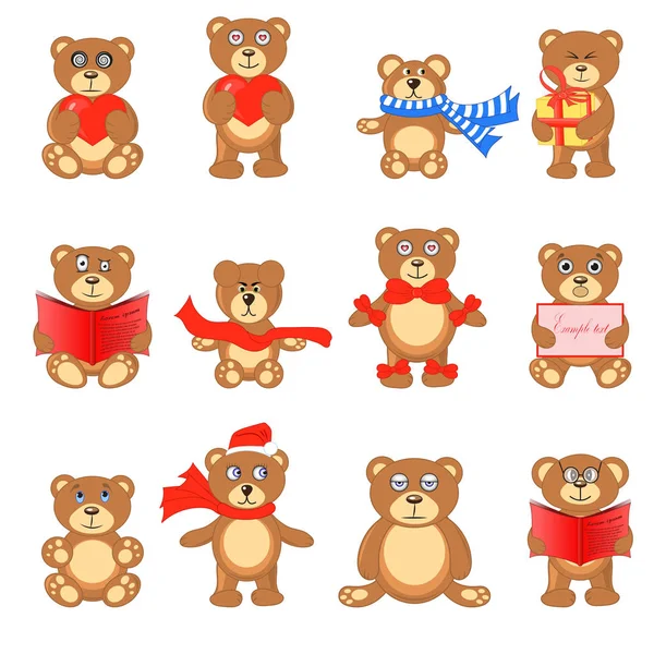 Conjunto de ursinhos de pelúcia em diferentes poses — Vetor de Stock