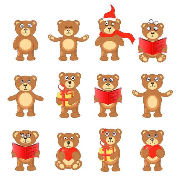 Set of Teddy bears in different poses — Stock Vector