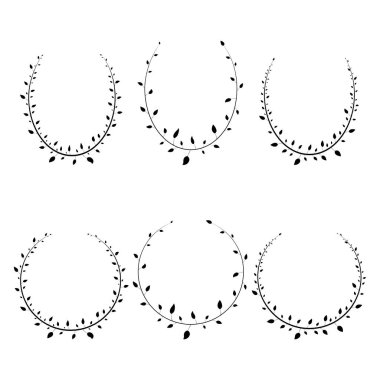 Beyaz arka plan üzerinde twigs çelenk siluetleri