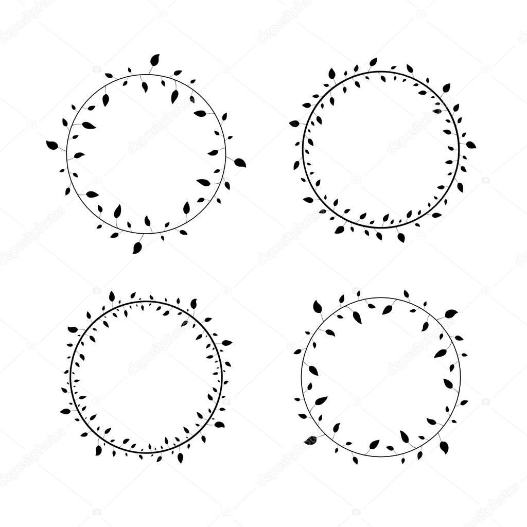 silhouettes of wreaths of twigs on white background