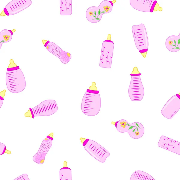 Bottle baby. seamless pattern for children girls — Stock Vector