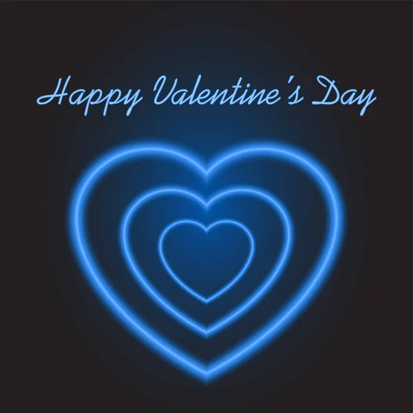 Neon blue heart on Valentine day on black background — Stock Vector