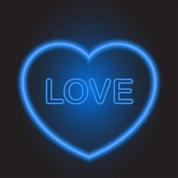 Neon blue heart on Valentine day on black background — Stock Vector