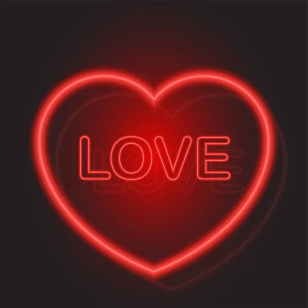 Neon red heart for Valentine day on black background — Stock Vector