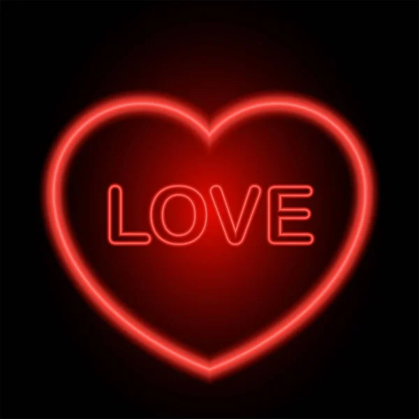 Neon red heart for Valentine day on black background — Stock Vector
