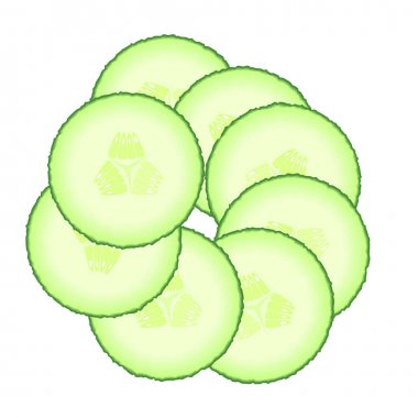 Yeşil salatalık dilimleri kümesi. Beyaz bir arka plan üzerinde izole sebze Illustration. Diyet sağlıklı organik gıda. Madde salata. Yemek yemek doğranmış. Ürün bahçeden