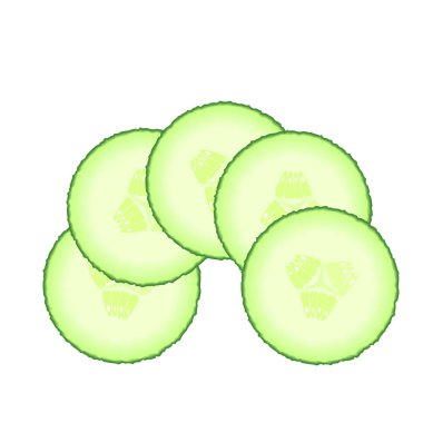 Yeşil salatalık dilimleri kümesi. Beyaz bir arka plan üzerinde izole sebze Illustration. Diyet sağlıklı organik gıda. Madde salata. Yemek yemek doğranmış. Ürün bahçeden