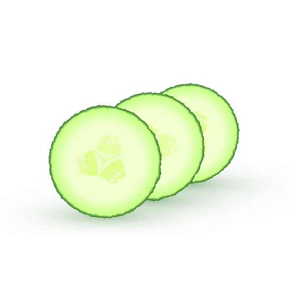 Набор ломтиков зеленого огурца. Иллюстрация овощей изолированы на белом фоне. Диета здоровой органической пищи. Ингредиентный салат. Резал еду, готовил. Продукт из сада — стоковый вектор