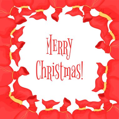 Noel Baba'nın bir çanta ile tebrik çerçeve. Christmas kırmızı çanta Illustration. Yeni yıl koleksiyonu. Beyaz arka plan üzerinde izole