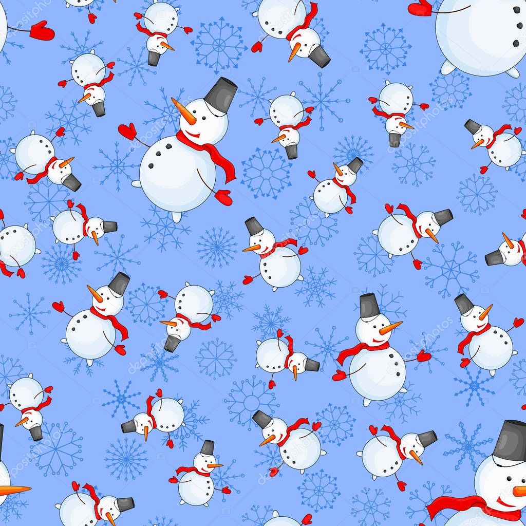 Seamless pattern with cartoon snowman in vector