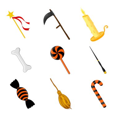 Beyaz arka plan üzerinde izole Cadılar Bayramı nesneleri kümesi