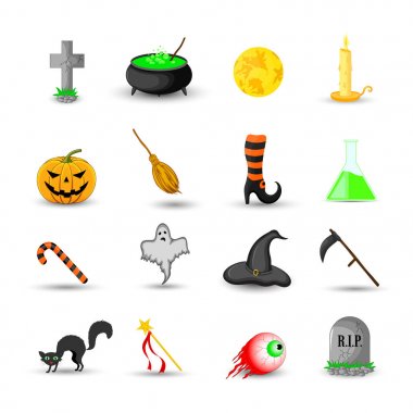 Beyaz arka plan üzerinde izole Cadılar Bayramı nesneleri kümesi