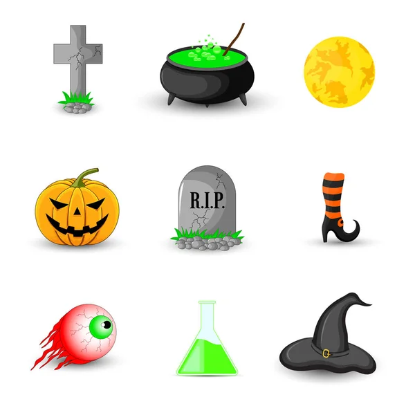 Halloween objektumok elszigetelt fehér background — Stock Vector