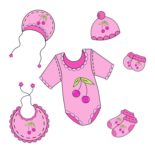 122a Satz Babykleidung für Mädchen in Vektor — Stockvektor