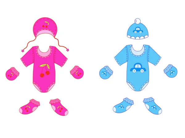Un ensemble de vêtements de bébé pour garçon et fille dans le vecteur — Image vectorielle