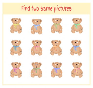 Vektör çizim, bulma iki tam olarak aynı resimler eğitim etkinliği ayılar ile okul öncesi çocuklar için çizgi film