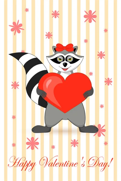 Raccoon a gargle. Greeting card for Valentines day — Stock Vector