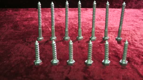 Bolts and screws.concept of DIY and new screws or bolts.working tools in carpentry and home DIY.and self-tapping steel screws. — Stock Video