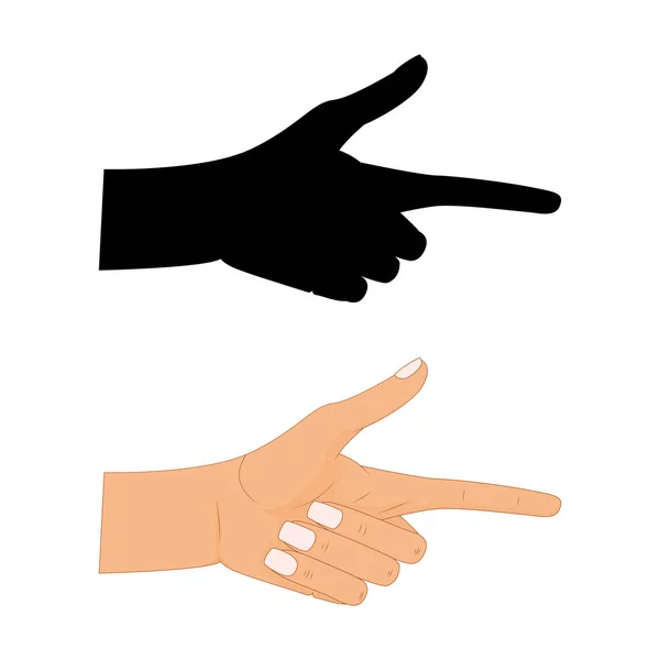 Kéz mutató ujj vektoros illusztráció, ujjal mutatva, kézzel rajzolt kezek elszigetelt fehér background, silhouette, a mutató kéz ujj — Stock Vector