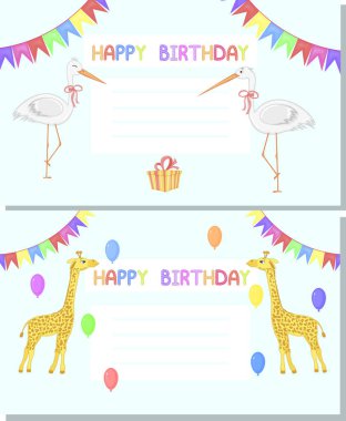 Çizgi film tarzında tebrik kartı ya da doğum günü daveti şablonu