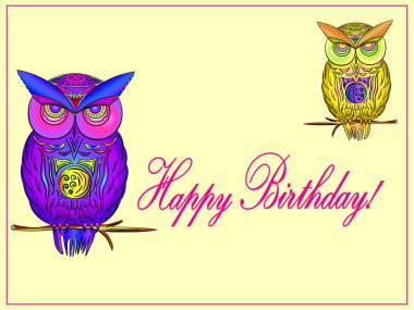 kartpostal ile parlak, renkli baykuş 