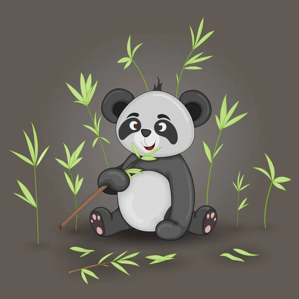 Geschenk-Postkarte mit Zeichentricktieren Panda. dekorative florale Hintergrund mit Zweigen und Pflanzen. — Stockvektor