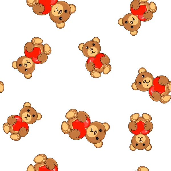 Bruine beren met een hart in poten patroon naadloze achtergrond — Stockvector
