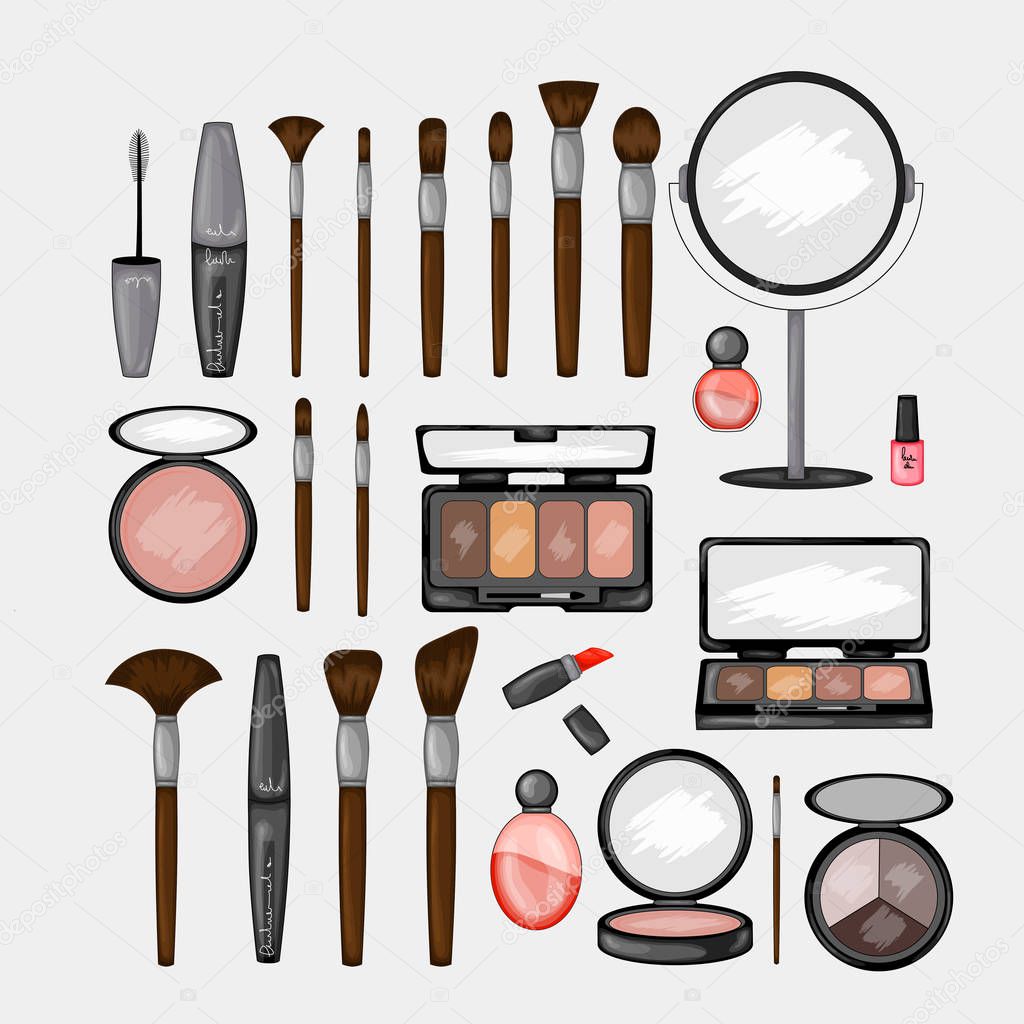 Set of cosmetic products. Cartoon style. Vector illustration.