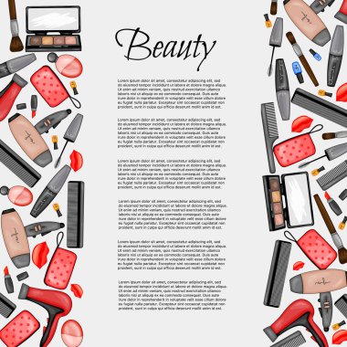 Bir dizi güzel eşyayla metin için çerçeve. Çizgi film tarzı. Vektör illüstrasyonu.