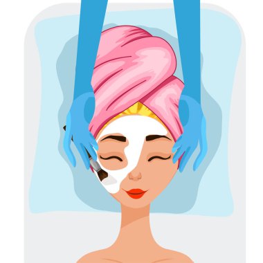 Kozmetik ameliyatı olan bir kız. Çizgi film tarzı. Vektör illüstrasyonu.