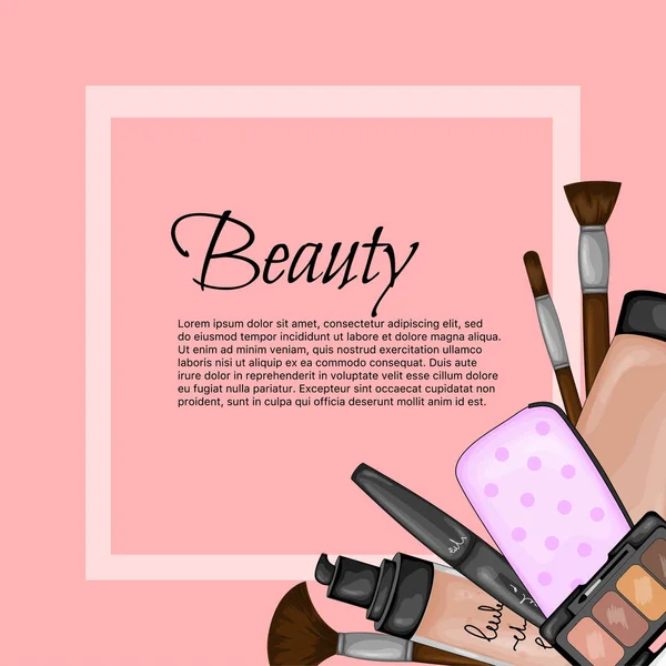 Frame for text with a set of beauty items. Cartoon style. Vector illustration. — Stock Vector