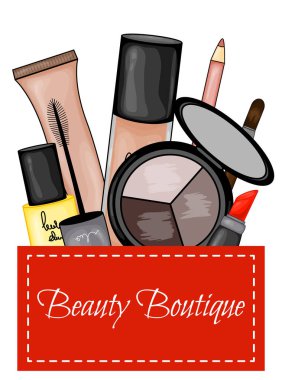 Yüzün için kozmetik seti. Çizgi film tarzı. Vektör illüstrasyonu.