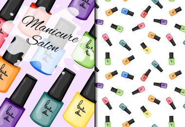 Kusursuz desenler ve tırnak cilasıyla ayarlanmış. Çizgi film tarzı. Vektör illüstrasyonu.