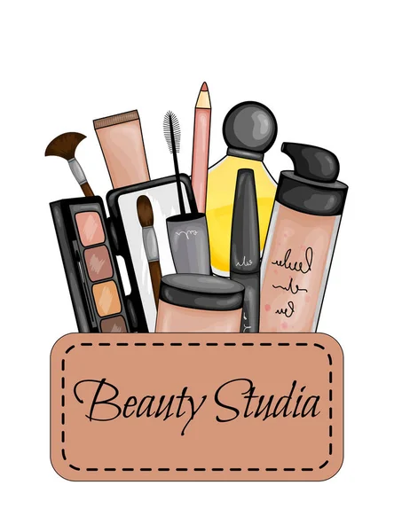 Set cosmetica voor visage. Cartoon stijl. Vectorillustratie. — Stockvector